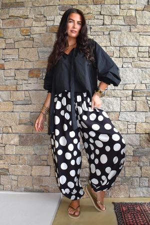 Basso Big Dot Balloon Cuff Pant Black & White